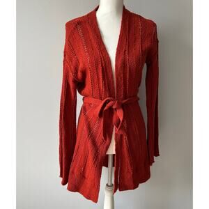 Meadow Rue by Anthropologie Clementine Orange Duster Wrap Cardigan Spring Eyelet